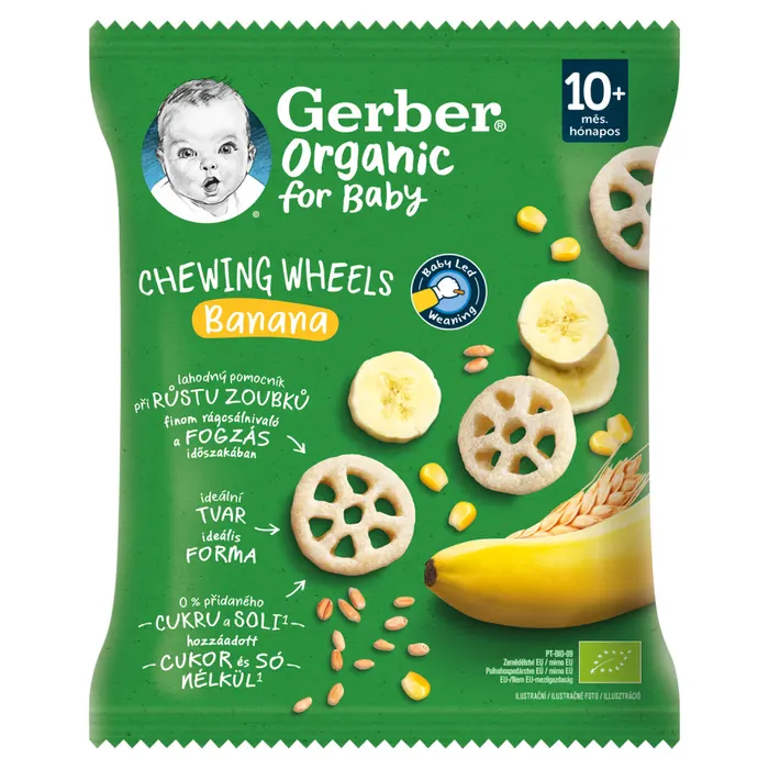 Gerber Chewing Wheels banános bio gabonasnack, 10 hónapos kortól