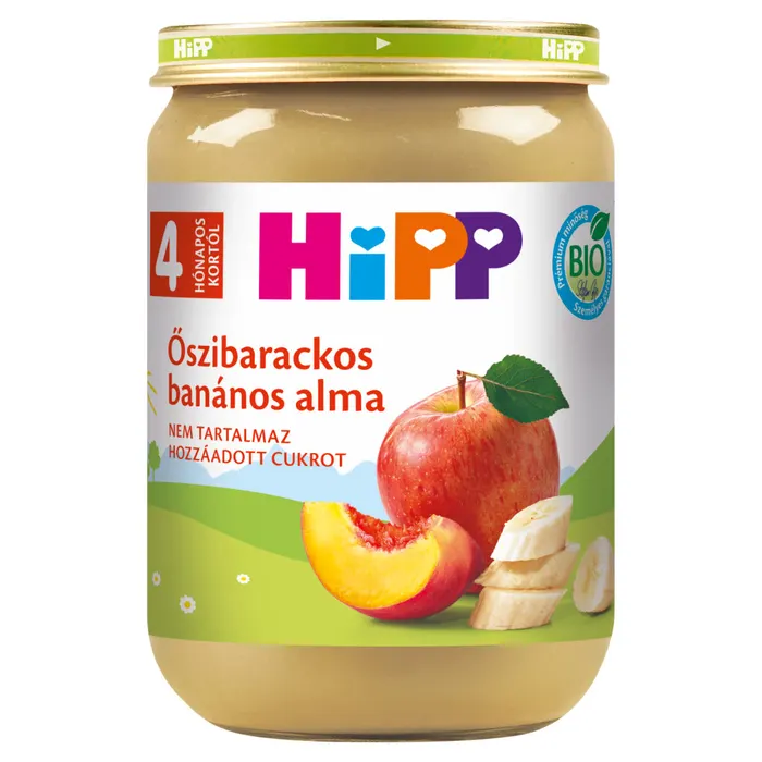 HiPP bio őszibarackos-banános alma bébidesszert 4 hónapos kortól