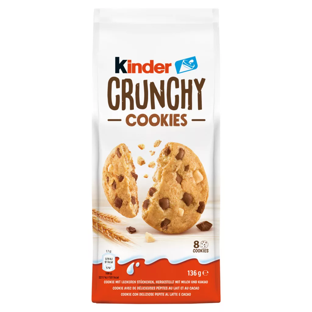 Kinder Crunchy Cookies sütemény, tejes darabkákkal és kakaós darabkákkal