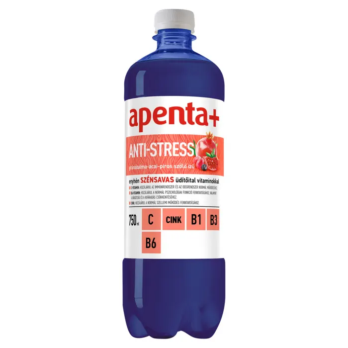Apenta+ Anti-Stress gránátalma-acai-piros szőlő ízű, enyhén szénsavas üdítőital