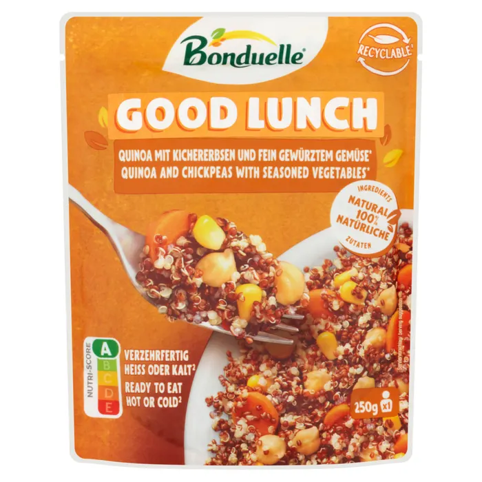 Bonduelle Good Lunch sárgarépa, csicseriborsó, kukorica és quinoa keveréke olívaolajjal