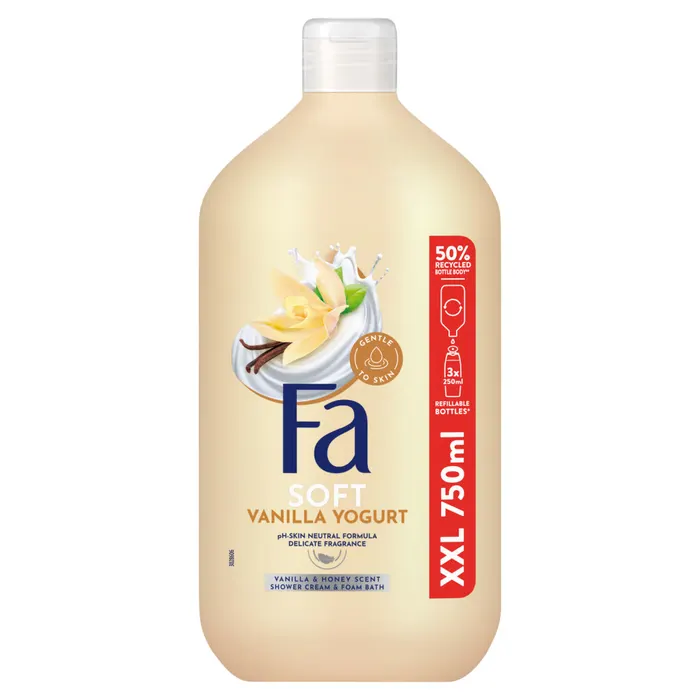Fa Soft Vanilla Yogurt krémtusfürdő és habfürdő vanília és méz illattal