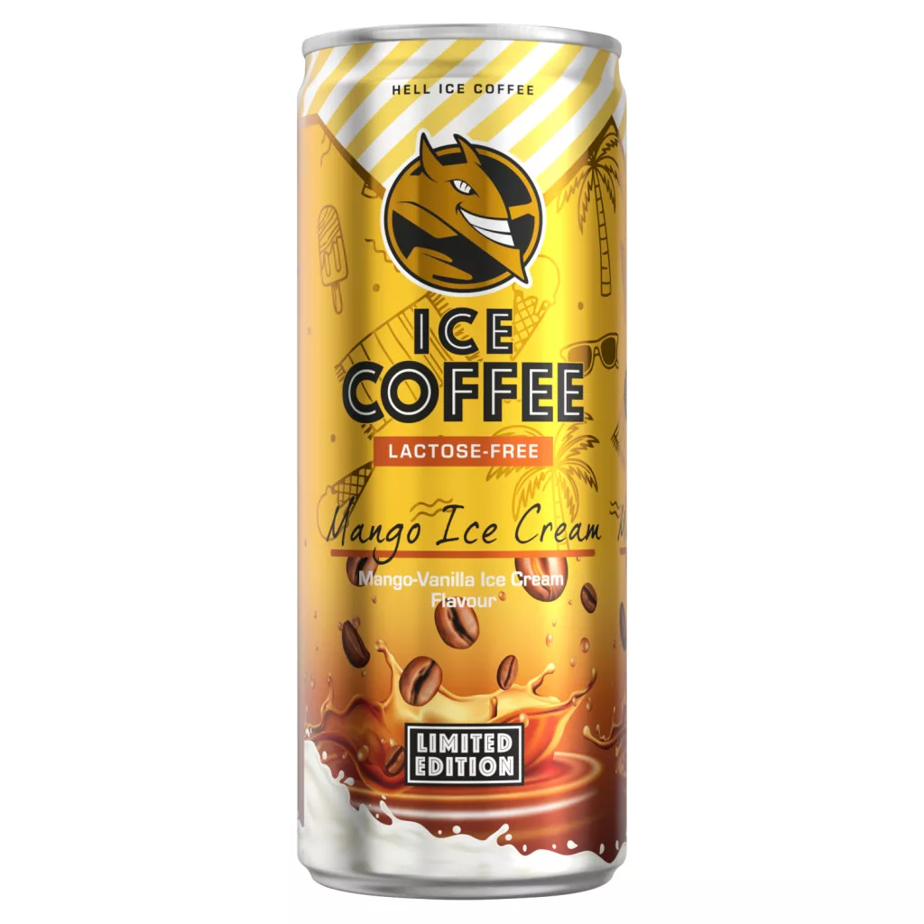 HELL Ice Coffee laktózmentes zsírszegény mangó- és vaníliás jégkrémízű ital kávékivonattal