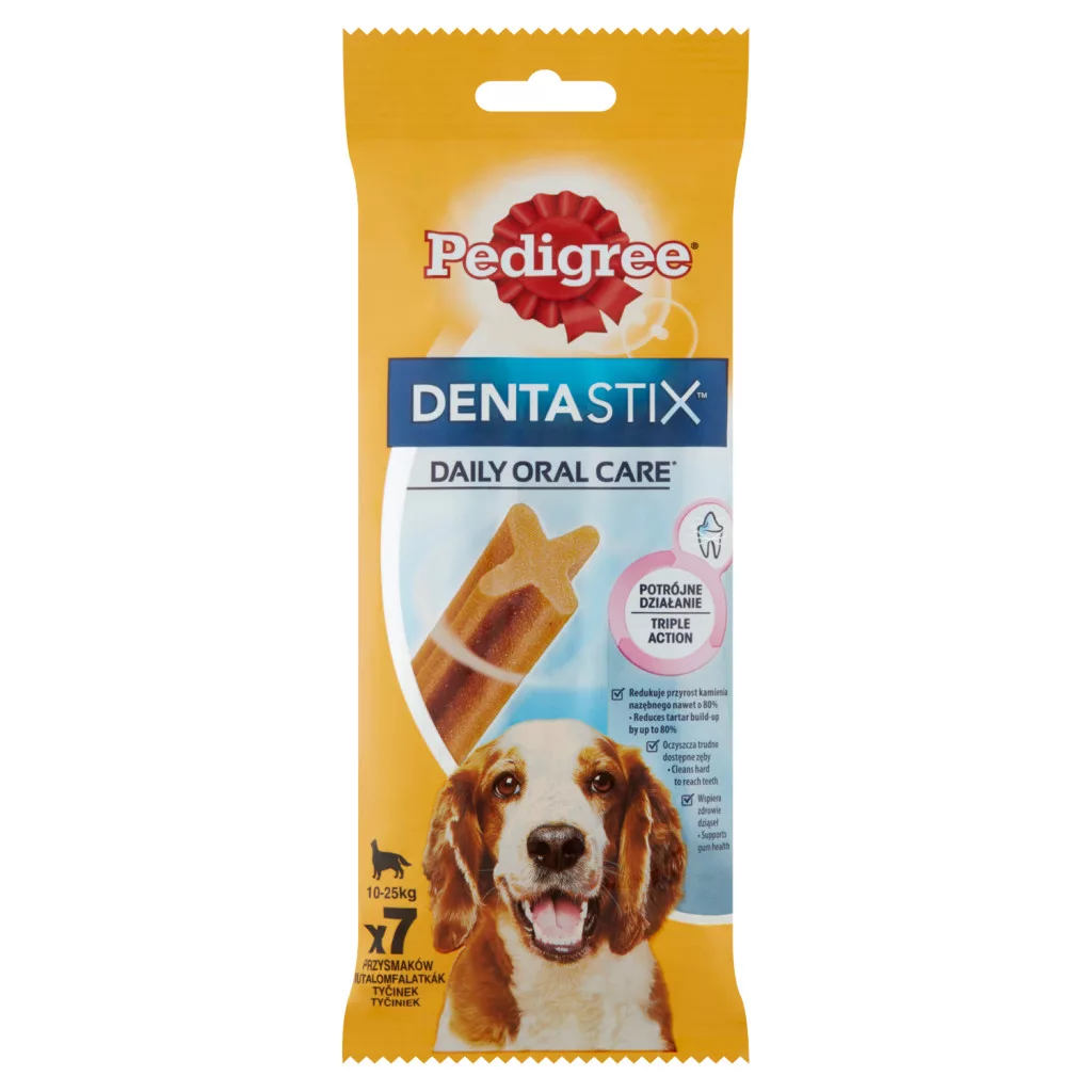 Pedigree DentaStix kiegészítő állateledel 10-25 kg-os, 4 hónapnál idősebb kutyák számára