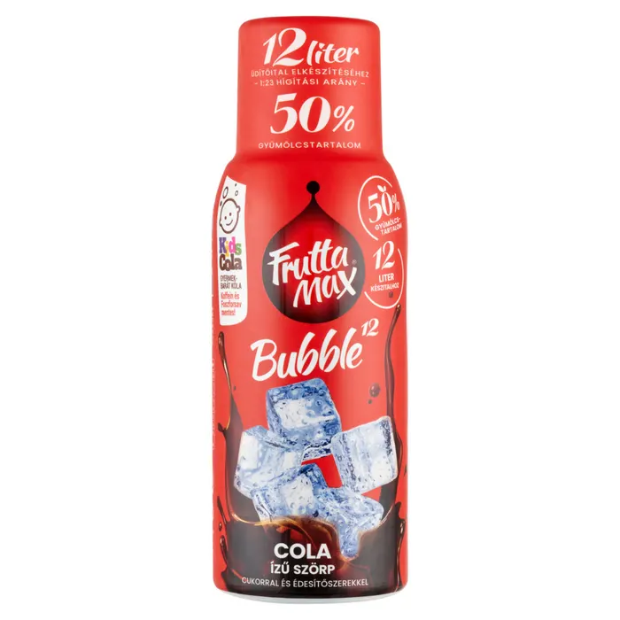FruttaMax Bubble¹² Kids Cola cola ízű szörp cukorral és édesítőszerekkel