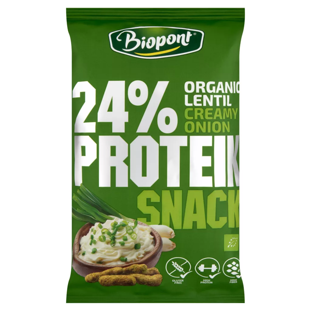 Biopont Protein Snack gluténmentes bio lencse flips joghurtos-hagymás ízesítéssel