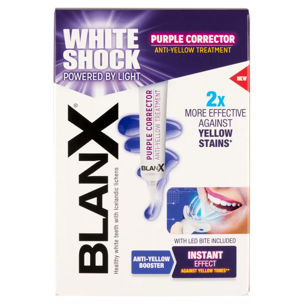 Blanx White Shock Purple Corrector sárgaság elleni kezelés fogmosás után