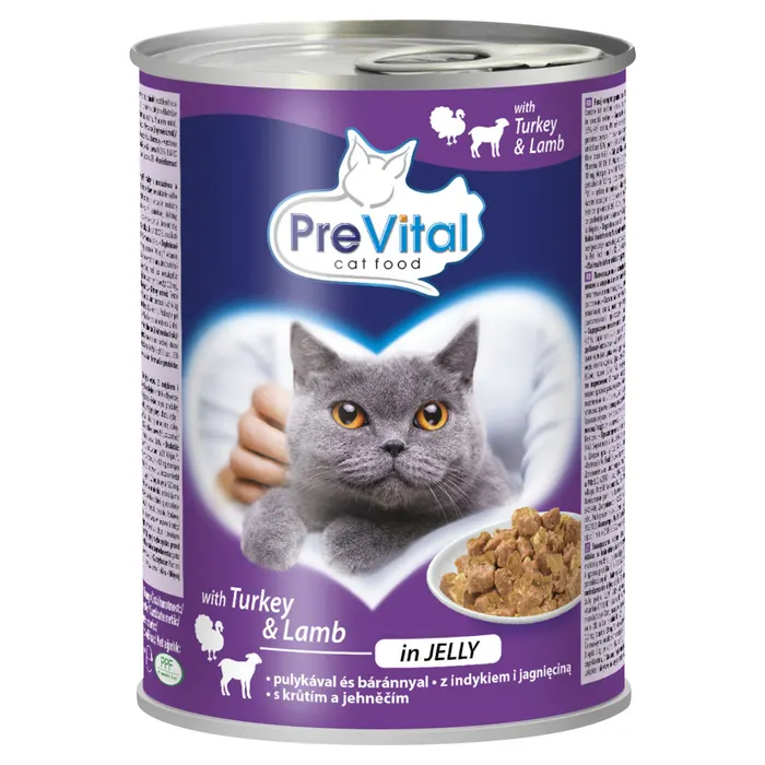 PreVital teljes értékű állateledel felnőtt macskák számára pulykával és báránnyal zselében