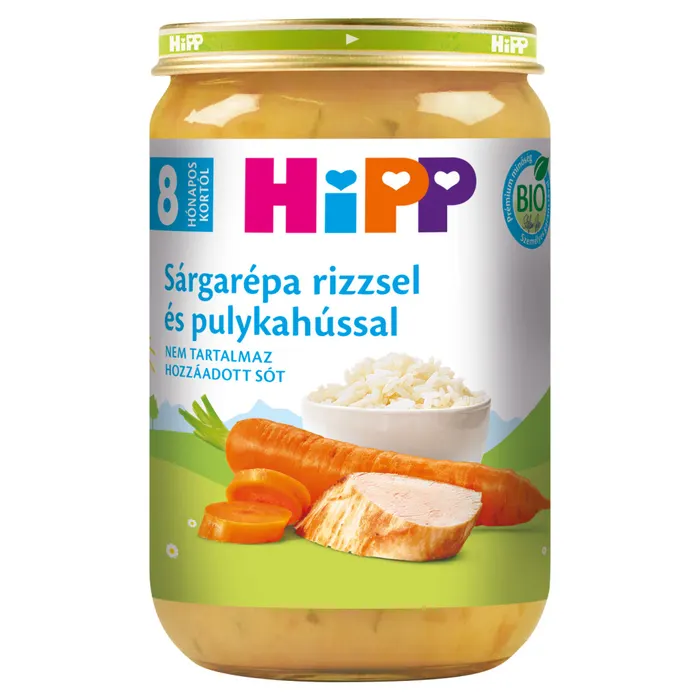 HiPP bio sárgarépa rizzsel és pulykahússal bébiétel 8 hónapos kortól