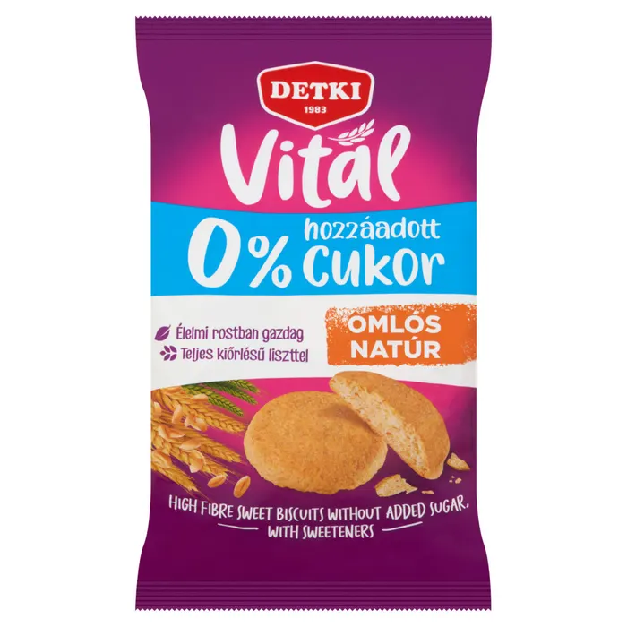 Detki Vital édes omlós natúr keksz hozzáadott cukor nélkül, édesítőszerekkel
