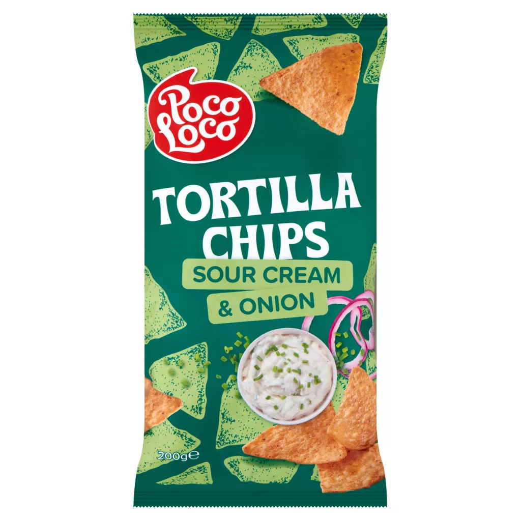 Poco Loco Tortilla Chips hagymás-tejfölös ízesítésű kukorica snack