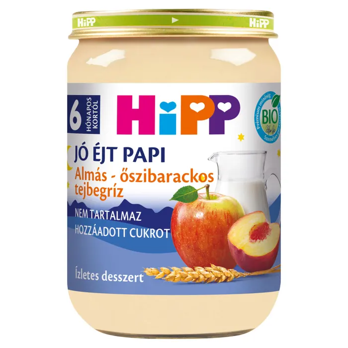 HiPP Jó Éjt Papi BIO almás-őszibarackos tejbegríz bébidesszert 6 hónapos kortól