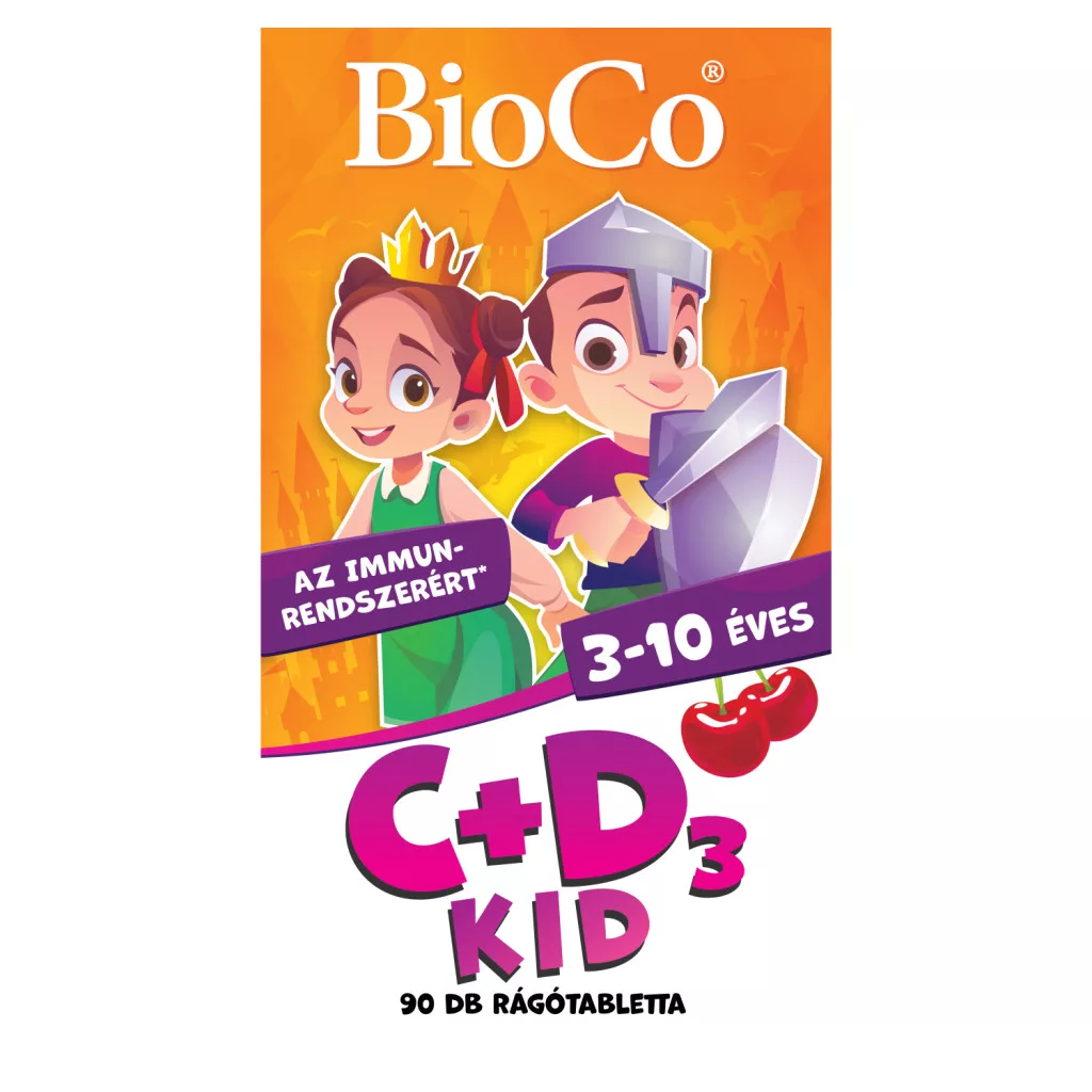 BioCo C+D₃ Kid cseresznye ízű étrend-kiegészítő rágótabletta 3-10 éveseknek