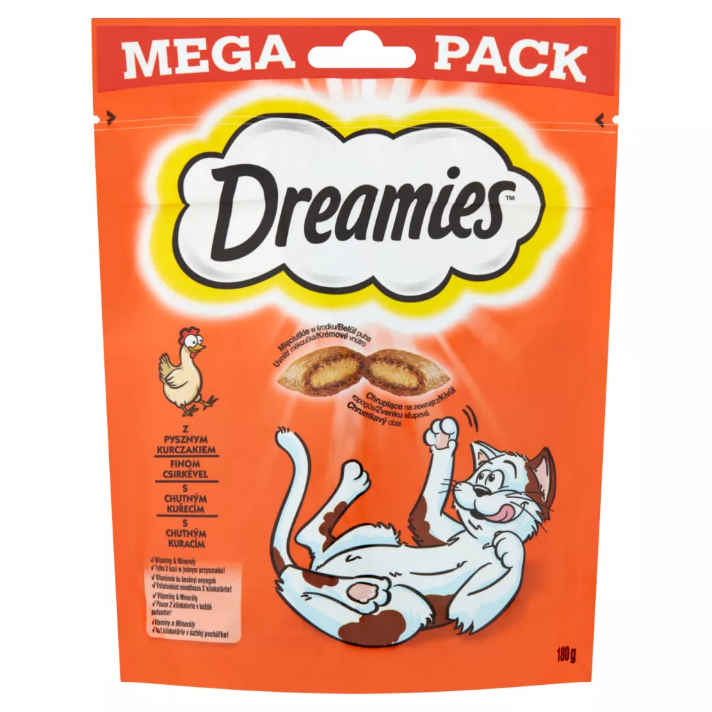 Dreamies kiegészítő macskaeledel csirkével felnőtt macskáknak & 8 hetesnél idősebb kölyköknek