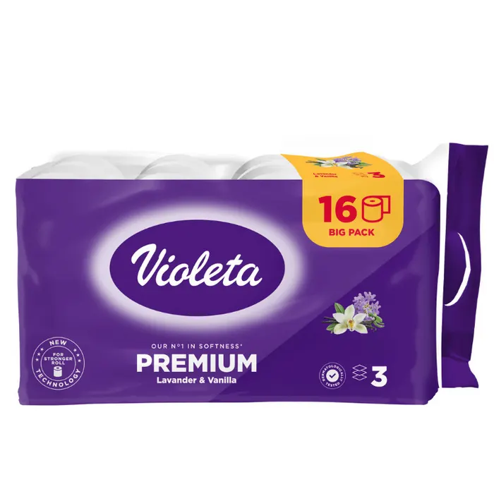 VIOLETA prémium toalettpapír, 3 rétegű, 16 darabos - levendula-vanília illatú