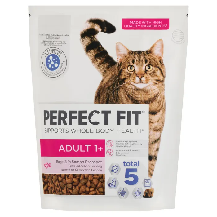 Perfect Fit Adult 1+ friss lazacban gazdag teljes értékű szárazeledel felnőtt macskák számára