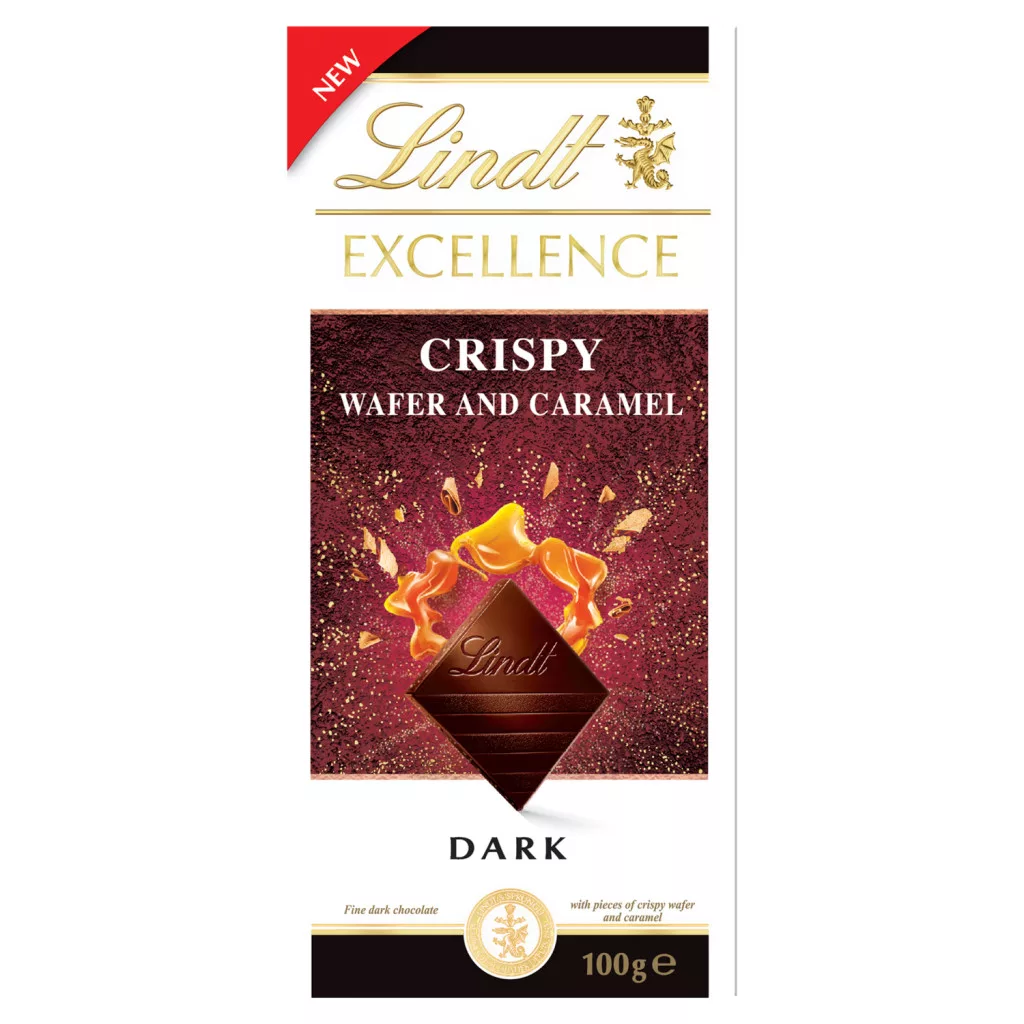 Lindt Excellence étcsokoládé ropogós ostya darabokkal és karamell darabokkal