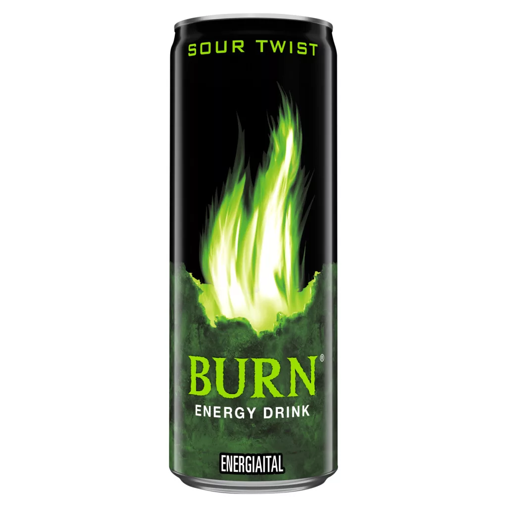Burn Sour Twist zöld alma ízesítésű szénsavas ital koffeinnel, inozittal, B-vitaminokkal