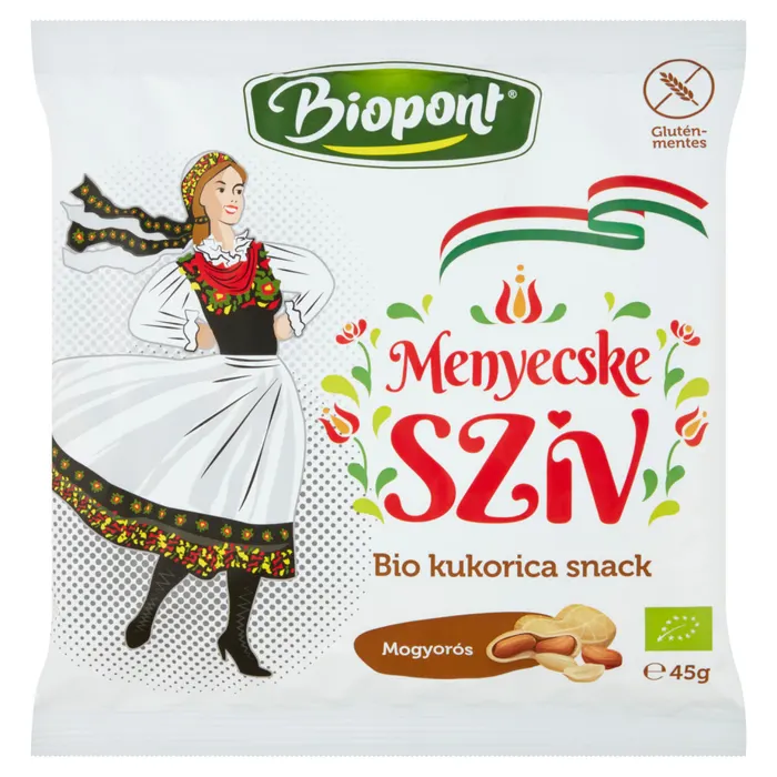 Biopont Menyecske Szív bio gluténmentes mogyorós kukorica snack