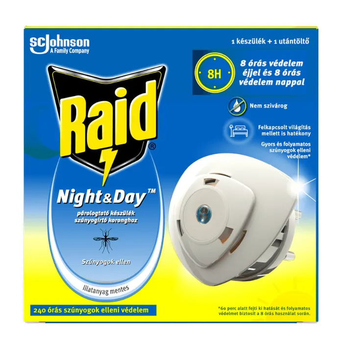 Raid Night & Day 240 órás szúnyog- és légyirtó korong készülék utántöltővel