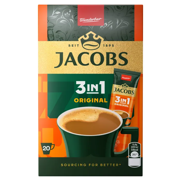 Jacobs 3in1 Original azonnal oldódó kávéitalpor kávéfehérítővel és cukorral