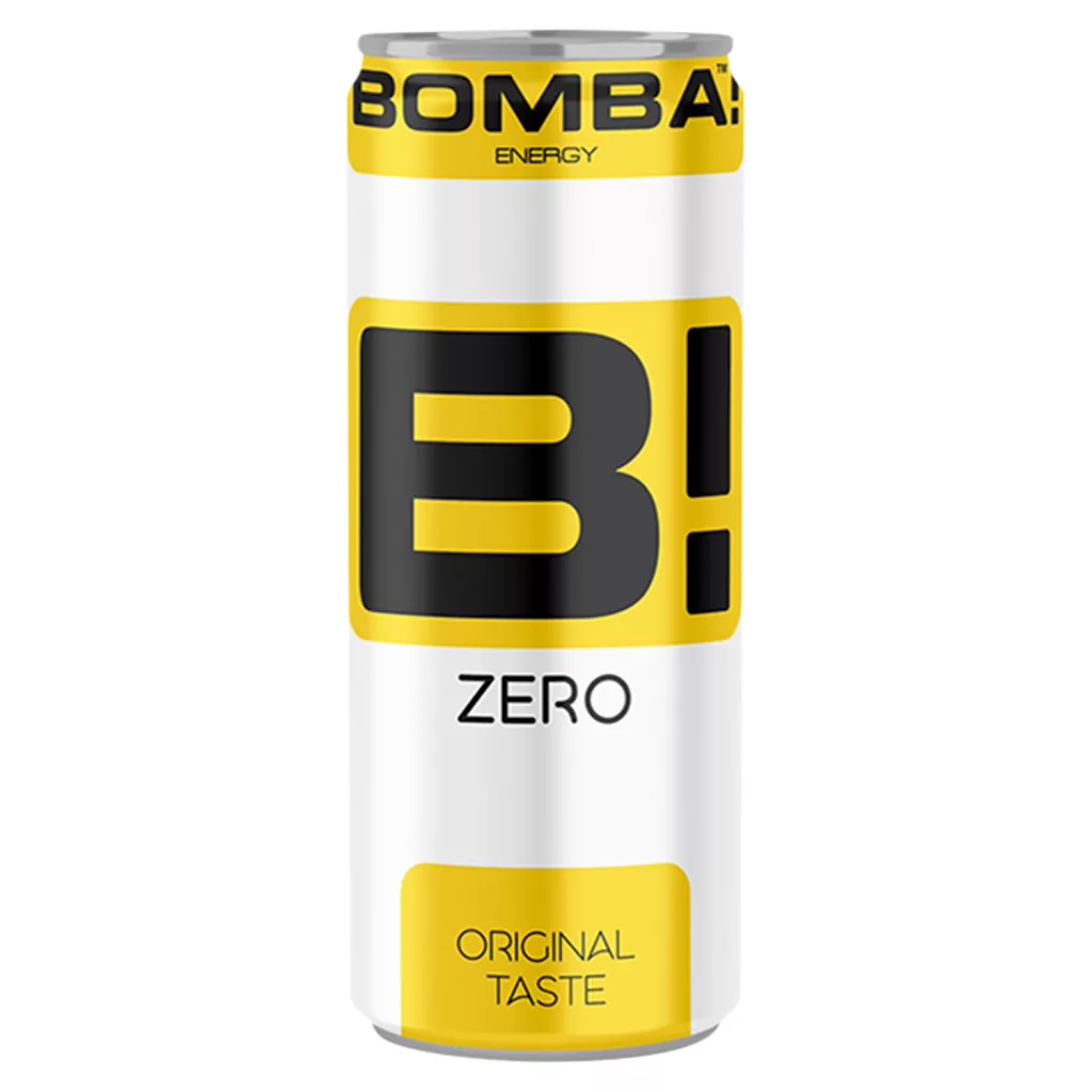 BOMBA! Zero hőkezelt, koffeintartalmú, tutti-frutti ízű cukormentes szénsavas ital