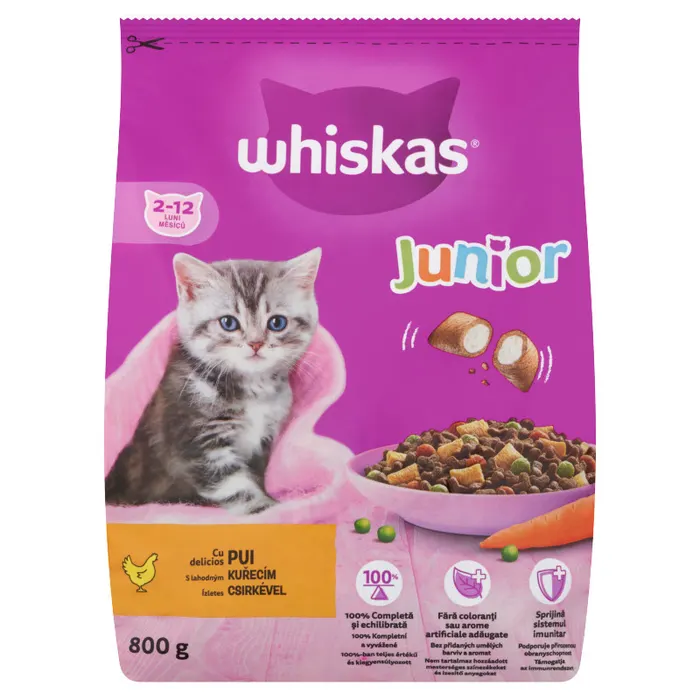 Whiskas Junior teljes értékű szárazeledel kölyökmacskáknak csirkével