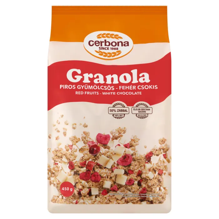 Cerbona piros gyümölcsös-fehér csokis granola